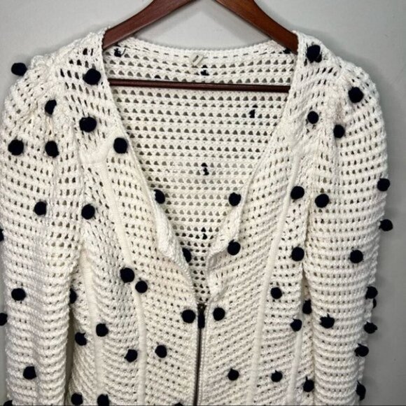 Anthropologie Moth Pom Pom Dot Full Zip Cream Cotton Cardigan Size Small - Picture 5 of 12